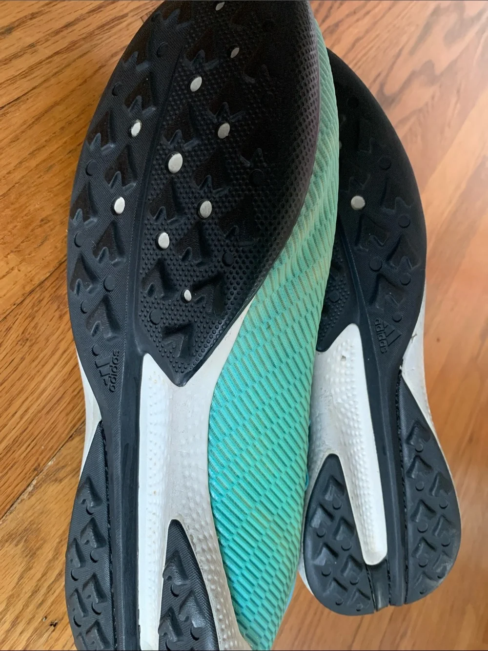 Adidas Men’s Indoor Soccer Shoes, Size 11, Teal with Black Stripes